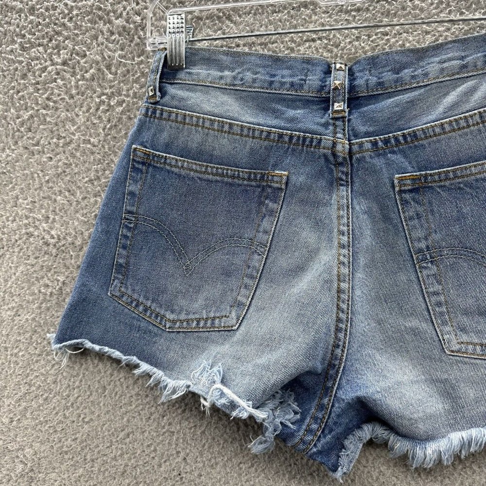 Love Culture Shorts Junior's Medium Blue Denim Distressed Studded Shorts Size M - Picture 15 of 16